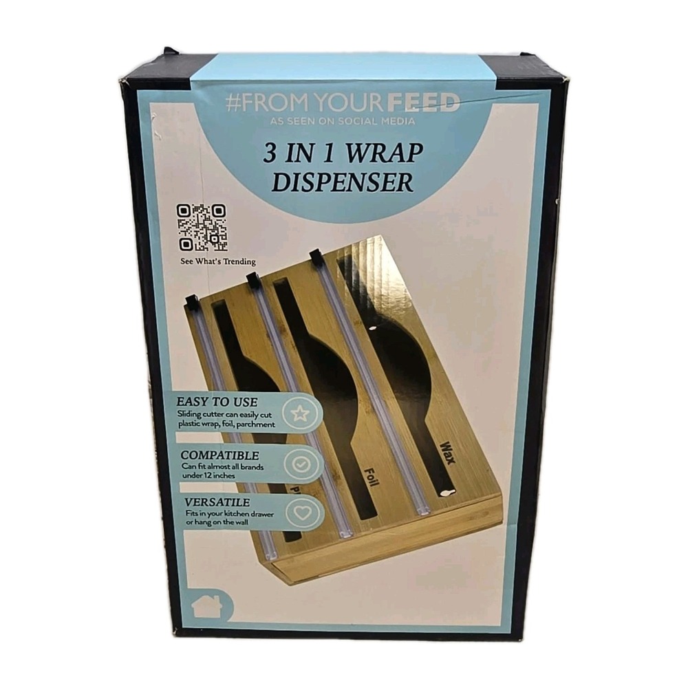 #FromYourFeed 3 In 1 Wrap Dispenser Bamboo Kitchen Organizer NIB 📦✨‎